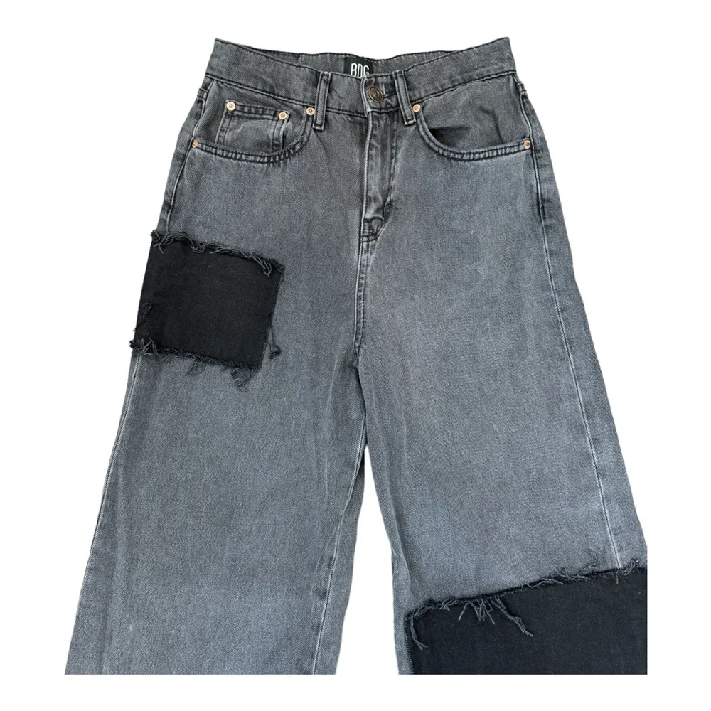 BDG Size 25W 32L Wide Leg Puddle 100% Cotton High Rise Black Patchwork Jeans - Picture 2 of 14